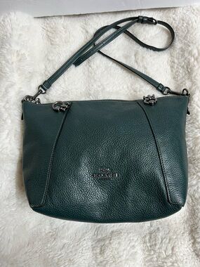 Coach Kacey Satchel Pebbled Leather Shoulder Bag in Forest Green C6229